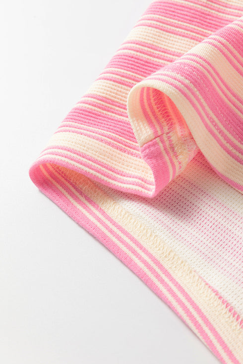 Pink Stripe Knotted Strap Patched Pocket Romper